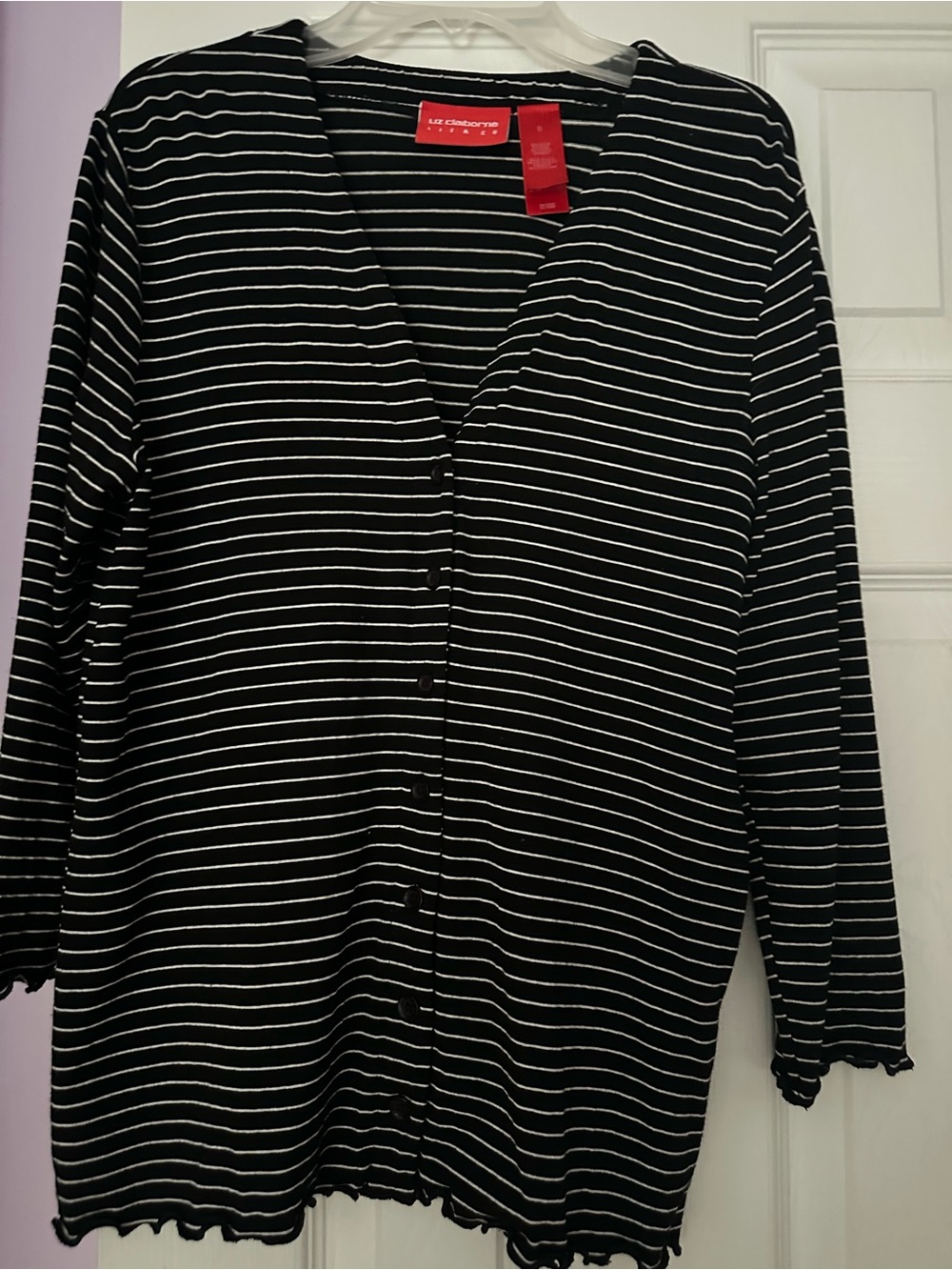 Liz Claiborne Black and White Striped Button-Down Top